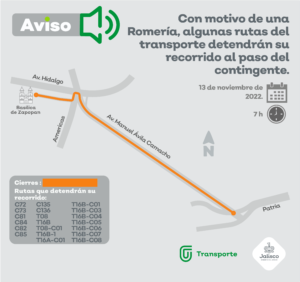 Por una carrera y una romería en Zapopan, este domingo algunas rutas del transporte público detendrán su recorrido - ZMG Noticias