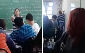 Por bullying a su hijo, irrumpe madre al aula escolar para golpear al agresor