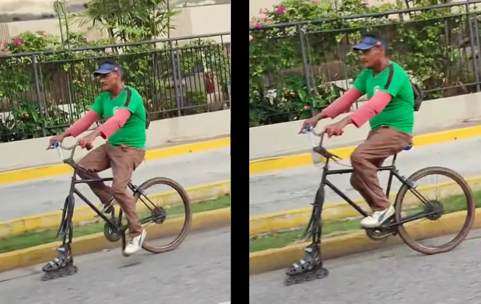 Hombre se hace viral al manejar bicicleta con una sola llanta: “la NASA lo está buscando”