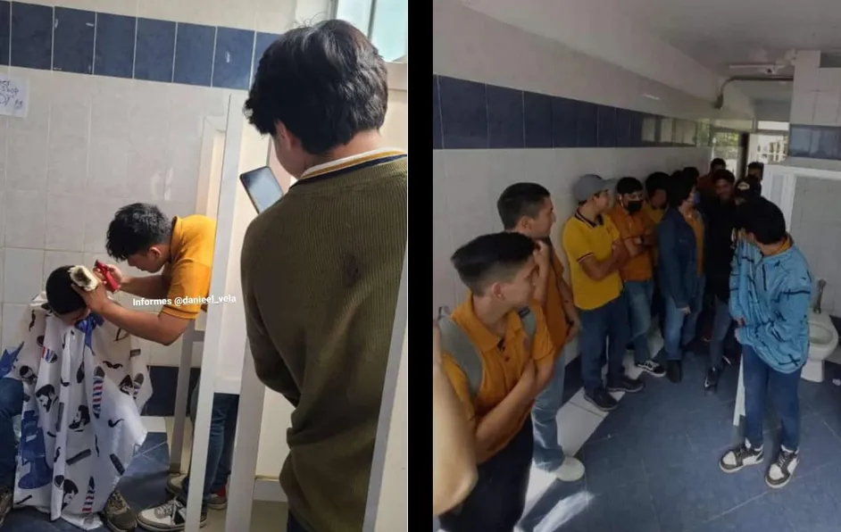 Joven emprende barbería en el baño de su escuela; compañeros hacen fila