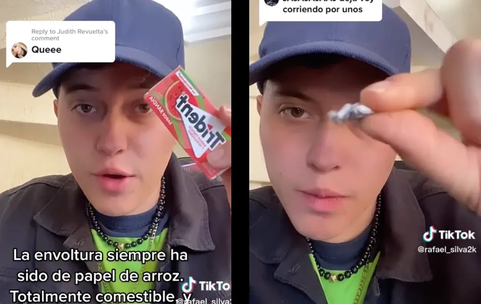 TikToker se come la envoltura de chicles para comprobar reto viral