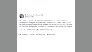 Ken Salazar recuerda riesgos de migración irregular, tras incendio en albergue de Ciudad Juárez - ZMG Noticias