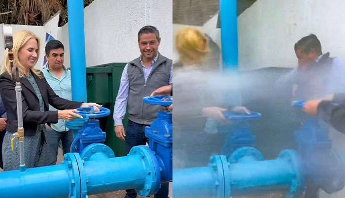 VIDEO: Presidenta municipal de Huixquilucan sufre un incidente embarazoso y queda empapada - ZMG Noticias