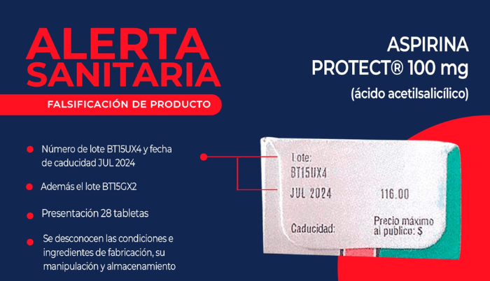 Cofepris emite alerta por venta de Aspirina falsa