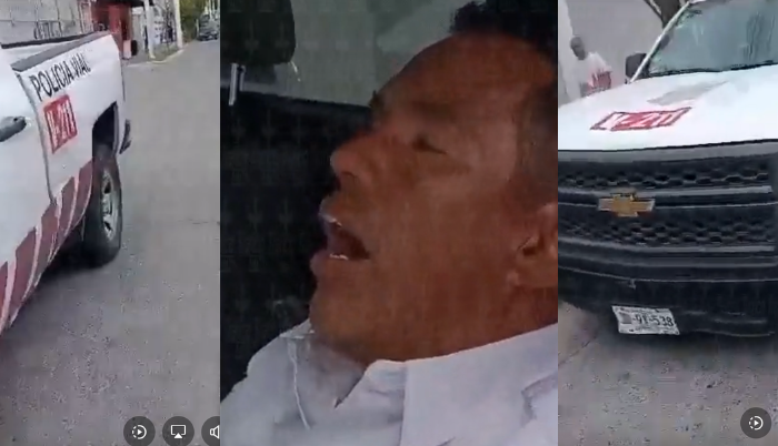 Captan a elemento de la Policía Vial dormido en su patrulla