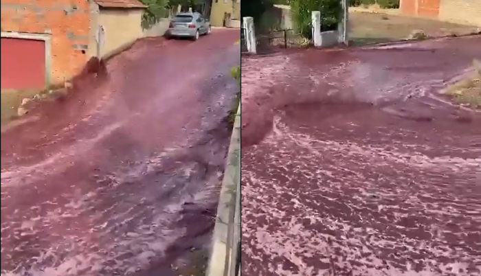 Pueblo de Portugal se inunda de vino tinto