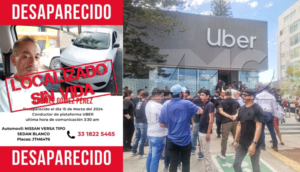 “Nos manifestamos por la desaparición y asesinato de nuestro compañero Gabriel Gómez Pérez”, así lo refirieron conductores de varias plataformas de viajes