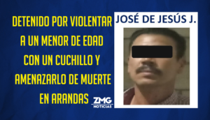 José de Jesús J. fue detenido por violentar a un menor de edad con un cuchillo y amenazarlo de muerte en Arandas.