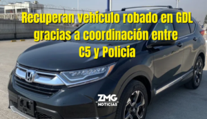 Recuperan vehículo robado en Guadalajara gracias a coordinación entre C5 y Policía.