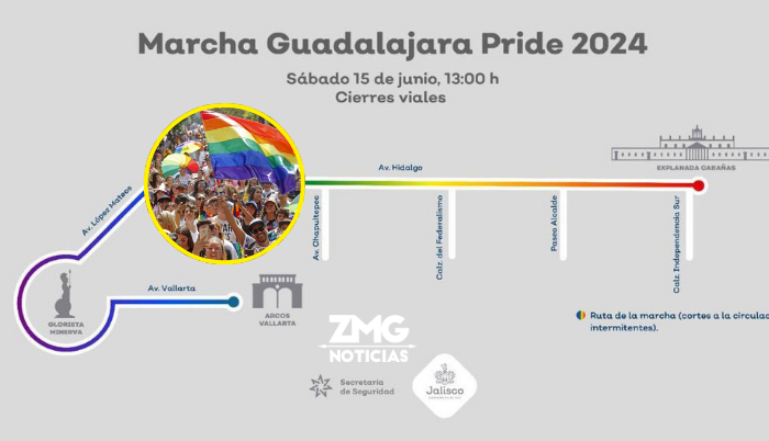 Operativo vial para la marcha Pride Guadalajara 2024.