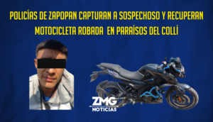 Policías de Zapopan capturan a sospechoso y recuperan motocicleta robada en Paraísos del Collí.