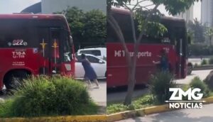 VIDEO: Mujer intenta detener camión de la ruta T18A