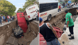 Enorme socavón en la colonia El Bethel se traga tres vehículos