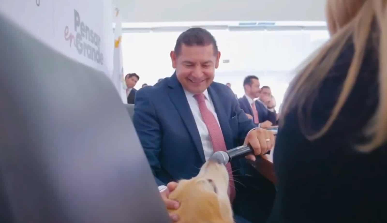 Gobernador de Puebla lleva a su perro Tommy a reunión oficial y simula que habla - ZMG Noticias Gobernador de Puebla lleva a su perro Tommy a reunión oficial y simula que habla - ZMG Noticias
