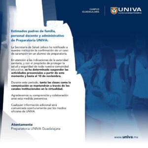 Suspenden clases en Prepa UNIVA por casos de sarampión - ZMG Noticias