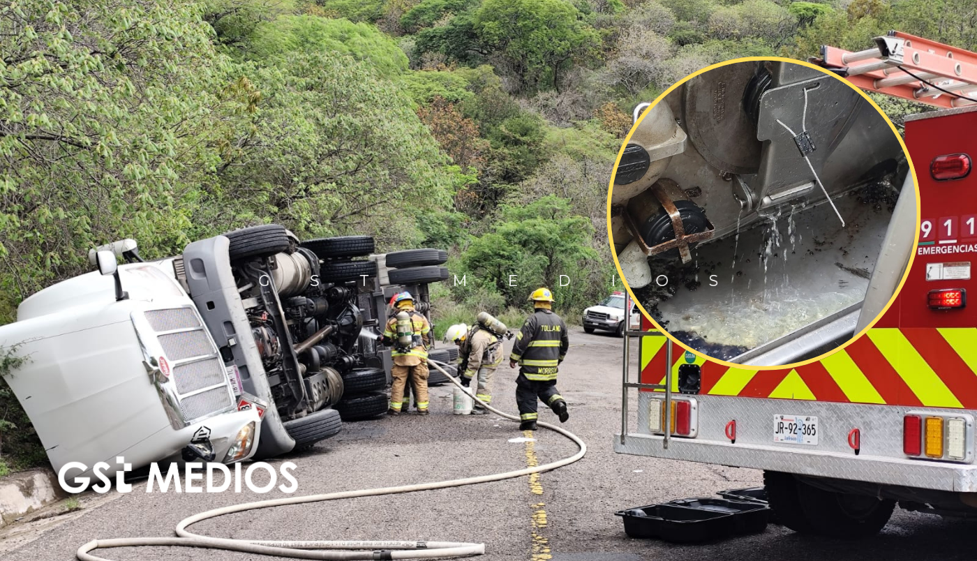 Cierran la Carretera Federal 70 por volcadura de pipa con gasolina en Atenguillo