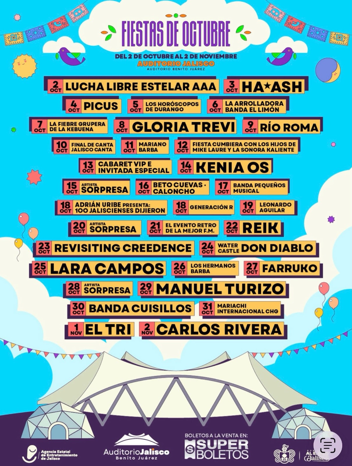 Fiestas de Octubre 2026: estos son los artistas que llegarán al Auditorio Jalisco